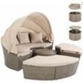 Casaria - Sonneninsel Lounge Set ø185cm Polyrattan Faltbares Sonnendach Ausziehtisch 7cm Sitzauflagen Wetterfest Outdoor Sonnenliege Gartenliege Beige