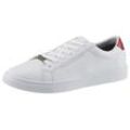 Sneaker TOMMY HILFIGER "ESSENTIAL SNEAKER", Damen, Gr. 39, weiß, Leder, sportlich, Schuhe, Tommy Hilfiger Schriftzug außen, Freizeitschuh, Halbschuh, Schnürschuh