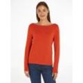 Strickpullover TOMMY HILFIGER "CO JERSEY STITCH BOAT-NK SWEATER" Gr. M (38), rot (terra rot), Damen, Obermaterial: 67% Baumwolle, 33% Polyamid, Pullover mit Tommy Hilfiger Logo-Flag am Ärmel