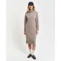 Midikleid GANT "HERRINGBONE DETAIL ROLLNECK DRESS" Gr. L, N-Gr, grau (warm grau), Damen, Obermaterial: 90% Wolle, 10% Kaschmir, Kleider mit Rollkragen