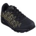 Sneaker SKECHERS "UNO-GOLDEN HEART" Gr. 35, gold (schwarz, goldfarben), Damen, Lederimitat, kontrastfarbene Details, Schuhe, Freizeitschuh, Schnürschuh mit goldfarbenen Mylar-Stickereien