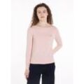 Strickpullover TOMMY HILFIGER "CO JERSEY STITCH BOAT-NK SWEATER" Gr. XS (34), pink (delicate pink), Damen, Obermaterial: 67% Baumwolle, 33% Polyamid, Pullover mit Tommy Hilfiger Logo-Flag am Ärmel