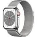 Apple Watch Series 8 (2022) GPS + Cellular 41 mm - Rostfreier Stahl Silber - Milanaise Armband Grau