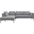 Ecksofa FLEXLUX "Loano, superbequemer Sitzkomfort durch Kaltschaum im Sitz", grau (soft grau), Sofas, B/H/T: 284cm x 86cm x 230cm, Struktur, lange Ottomane links, 85% Polyester/15%Polyamide modernes Sofa, frei im Raum stellbar, lose Kissen