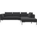 Ecksofa FLEXLUX "Loano, superbequemer Sitzkomfort durch Kaltschaum im Sitz", grau (shark grau), Sofas, B/H/T: 284cm x 86cm x 230cm, Lederoptik, lange Ottomane rechts, 100% Polyester modernes Sofa, frei im Raum stellbar, lose Kissen