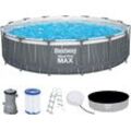 Framepool BESTWAY "Steel Pro MAX™", grau (led, design mit farbwechsel), B:457cm H:107cm L:457cm, Schwimmbecken, ØxH: 457x107 cm, LED-Design, mit Filterpumpe