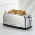 Sommertal Toaster ST1500 XXL, 4 Scheiben mit Brötchenaufsatz, Display mit Timer und Restlaufanzeige, Langschlitztoaster Restlaufzeit, Retro Design Langschlitz Edelstahl 1500W