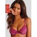 Push-up-BH PETITE FLEUR, Damen, Gr. 70, Cup B, rot (schwarz, creme, beere), Spitze, Jersey, Obermaterial: 79% Polyester, 12% Baumwolle, 6% Polyamid, 3% Elasthan, casual, BHs, mit Bügel im attraktiven Multipack, Dessous