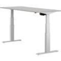 Schäfer Shop Select Schreibtisch ERGO-T, elektrisch höhenverstellbar, Rechteck, T-Fuß, B 1600 x T 800 x H 640-1300 mm, lichtgrau/weißaluminium