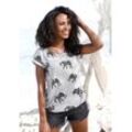 LASCANA Kurzarmshirt mehrfarbig Gr. 32/34 für Damen. Rundhals und Print. Figurumspielend