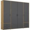 Drehtürenschrank RAUCH "Kleiderschrank Schrank Garderobe Wäscheschrank VOYAGER", grau (eiche artisan, graumetallic), B:187cm H:194cm T:53cm, Holzwerkstoff, Schränke, moderne Griffe in Graumetallic mit Außenschubkästen MADE IN GERMANY, Topseller