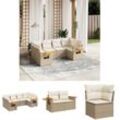 6-tlg. Garten-Sofagarnitur mit Kissen Beige Poly Rattan - Gartenmöbel-Sets - Beige - The Living Store