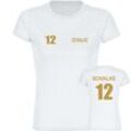 multifanshop Damen T-Shirt - Schalke - Trikot Nummer 12 gold - Druck gold metallic - Frauen