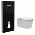 Vitra - WC-Pack Vorwandelement aus Sicherheitsglas/Aluminium mit integrierter Betätigungsplatte + sat wc ohne Spülrand + WC-Sitz