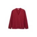 TOM TAILOR Damen Plus Size - Langarmshirt mit V-Ausschnitt, rot, Uni, Gr. 46