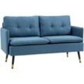 Homcom - 2 Sitzer Sofa, Couch mit Dickem Kissen, Leinenoptik, Polstersofa mit Stahlbeine, Modernes Doppelsofa für Wohnzimmer, Schlafzimmer, Dunkelblau