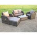 Balkonmöbel Set 5-Sitzer Polyrattan Garten Sofa Outdoor Gartenmöbel Sitzgruppe Lounge Loveseat mit Kissen,Hocker,Couchtisch Dunkelgrau Gemischt