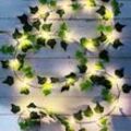 Künstlicher Efeu, 2 m lange Blatt-Lichterkette, künstliche Pflanzen mit 20 LEDs und grünem Blatt, LED-Ranken-Lichterkette für Garten, Hof, Haus,