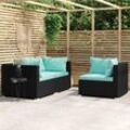 3-tlg. Sitzgruppe Gartenmöbel Set - Balkonmöbel Set mit Kissen Schwarz Poly Rattan BV220272 Bonnevie