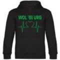 multifanshop Kapuzen Sweatshirt - Wolfsburg - Herzschlag - Druck grün - Hoodie