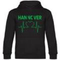 multifanshop Kapuzen Sweatshirt - Hannover - Herzschlag - Druck grün - Hoodie