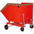 Späne-Kippbehälter Bauer SKW-ET 1000, Stahl, rot, B 1420 x T 1340 x H 1290 mm, 1000 l, bis 300 kg, Rollen, manuelles Kippen, mit Einfahrttaschen