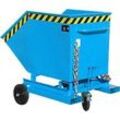 Späne-Kippbehälter Bauer SKW-ET 400, Stahl, blau, B 1320 x T 900 x H 1090 mm, 400 l, bis 300 kg, Rollen, manuelles Kippen, mit Einfahrttaschen