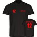 multifanshop Herren T-Shirt - Berlin rot - Trikot Nummer 12 - Druck rot - Männer