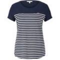 TOM TAILOR DENIM Damen Gestreiftes T-Shirt mit kleiner Stickerei, blau, Gestreift, Gr. XS