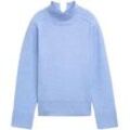 TOM TAILOR Damen Weicher Strick Pullover mit Stehkragen, blau, Uni, Gr. XL