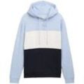 TOM TAILOR DENIM Herren Colorblock Hoodie mit Print, blau, Colour Blocking, Gr. XL