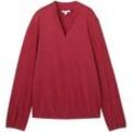 TOM TAILOR Damen Langarmshirt mit V-Ausschnitt, rot, Uni, Gr. XXXL