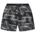 TOM TAILOR Herren Gemusterte Badeshorts, schwarz, Palmenprint, Gr. XL