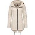 Kapuzenstrickjacke RAGWEAR "Wingi Melange", Damen, Gr. XL (42), grau (taupe), Strick, Obermaterial: 56% Baumwolle, 44% Polyester, Innenfutter: 100% Polyester, sportlich, figurumspielend ca. Mitte Oberschenkel, hoch geschlossener Ausschnitt, Langarm Ärmel ohne Ärmelschlitz abgesteppte Kante mit Daumenlöchern, Strickjacken, Sportliche Kapuzenjacke mit Teddy-Kunstfell