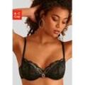 Bügel-BH LASCANA, Damen, Gr. 85, Cup A, schwarz (schwarz, gold), Spitze, Obermaterial: 76% Polyamid, 16% Elasthan, 8% Polyester, sexy, BHs, mit edlem Ringaccessoire, aus extravaganter Spitze, sexy Dessous