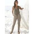 Overall BUFFALO, Damen, Gr. 40, N-Gr, bunt (khaki, sand bedruckt), Jersey, Obermaterial: 100% Viskose, bedruckt, modisch, figurumspielend lang, V-Ausschnitt, ohne Ärmel, Overalls, im 2-in-1-Look, sommerlicher Jumpsuit mit schmalem Bein