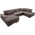 Wohnlandschaft SET ONE BY MUSTERRING "SO 4100 komfortable Federkernunterfederung, inkl. Kopfteilverstellung", braun (nuss), B:365cm H:80cm T:225cm, Sofas, wahlweise Bettfunktion und Sitztiefenverstellung, U-Form