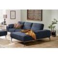 Ecksofa W.SCHILLIG "run" Sofas Gr. B/H/T: 299cm x 88cm x 178cm, Stoff S37, Recamiere rechts, mit Sitztiefenverstellung, blau (dark blue s37) mit Holzsockel, Füße in Schwarz pulverbeschichtet, Breite 299 cm