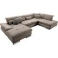 Wohnlandschaft SET ONE BY MUSTERRING "SO 4100 komfortable Federkernunterfederung, inkl. Kopfteilverstellung", braun (savannah), B:365cm H:80cm T:225cm, Sofas, wahlweise Bettfunktion und Sitztiefenverstellung, U-Form