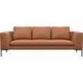 3-Sitzer FLEXLUX "Loano, superbequemer Sitzkomfort durch Kaltschaum im Sitz", braun (modern cognac braun), Sofas, B/H/T: 238cm x 86cm x 106cm, Echtleder, 100% Echteder modernes Sofa, frei im Raum stellbar, lose Kissen