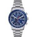 Chronograph FOSSIL "SPORT TOURER" Armbanduhren silberfarben (silberfarben-blau) Herren Quarzuhr, Armbanduhr, Herrenuhr, Stoppfunktion, Datum,Edelstahlarmband