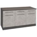 Unterschrank KOCHSTATION "KS-Tulsa", grau (betonfarben hell), B:150cm H:85cm T:60cm, Schränke, 150 cm breit, 3 Schubkästen, 3 Türen, auch als Sideboard verwendbar