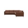 Ecksofa FLEXLUX "Fiore, gleichschenklig, bequem durch hochwertigem Sitzaufbau", braun (old chesnut), B:249cm H:85cm T:92cm, 100% Echteder, Sofas, schmale Armlehnen, super Sitzkomfort durch Kaltschaum, Füße Alu