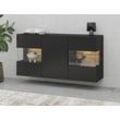 Sideboard INOSIGN "Ava, Breite 120 cm, hängend und stehend montierbar", braun (schwarz matt, eichefarben votan), Sideboards, B/H/T: 120cm x 62cm x 35cm, schwarz/schwarz, FSC-zertifizierter Holzwerkstoff, Melamin, Glas moderne grifflose Kommode, Anrichte, 3Türen, Eckverglasung