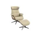 Relaxsessel FLEXLUX "Clement Relaxstuhl, Polstersessel, Liegesessel, TV-Sessel", beige (sandy beige), B:83cm H:112cm T:125cm, 100% Polyester, Sessel, Rücken- & Kopfteilverstellung, Drehbar, Armlehne Walnuss, Fuß Alu