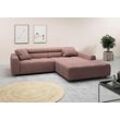 Ecksofa 3C CANDY "Denver auch mit Cord- und Easy care-Bezug, Kopfteilverstellung L-Form", rosa (altrosa), B:258cm H:68cm T:217cm, 95% Polyester, 5% Nylon, Sofas, wahlweise. mit motorischer Sitztiefenverstellung