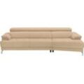 Ecksofa EGOITALIANO "Soul, extravagantes Designsofa, Megasofa, super bequem, tolle Details" Sofas Gr. B/H/T: 246cm x 99cm x 140cm, Leder BULL, Recamiere rechts, beige (champagner) mit Trapez-Abschlußelement, inkl verstellbarer Kopfteile