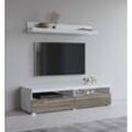 Lowboard INOSIGN "Roger,Breite 140 cm, stilvolle TV-Kommode, inclusive Wandboard", beige (andersen pinie, sonoma trüffel, silber), FSC-zertifizierter Holzwerkstoff, Sideboards, TV-Schrank mit viel Stauraum, TV-Board, 2 Klappen