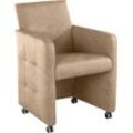 Sessel EXXPO - SOFA FASHION "Barista Clubsessel auf Rollen, schmale Armlehnen, aktuelles Design", beige (sahara), B:61cm H:88cm T:70cm, Sessel, Esszimmersessel, bequem und komfortabel, Breite 61 cm