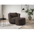 Drehsessel LEONIQUE "MAISIE, Love Seat,Lese-Sessel,Sessel-Set, mit Hocker", braun, B:95cm H:77cm T:133cm, Sessel, in MEGA CORD und Web-Velours, drehbar 360 Grad mit Hocker